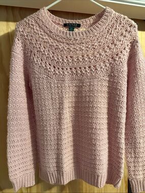 Lauren Ralph Lauren Blush Open-Knit Alpaca Wool blend Crewneck Sweater